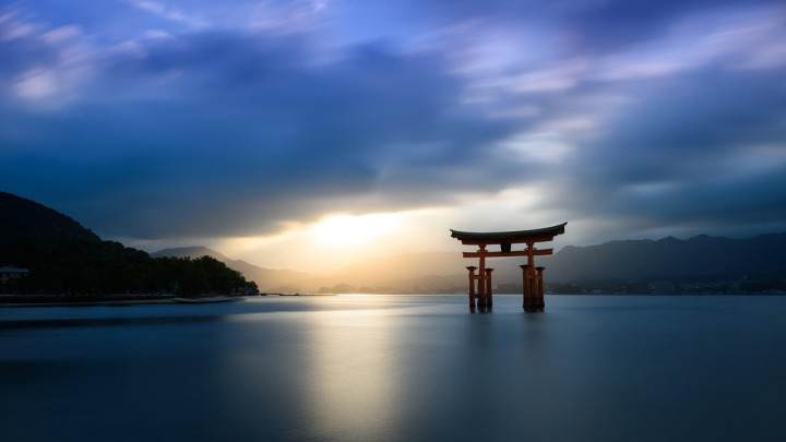 Floating torii gate at Itsukushima Shrine, Miyajima, Japan